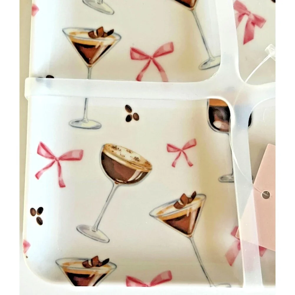 Rachel Zoe Melamine Plates Set Of 4 Chocolate Martini Pink Bow Coquette 6x6
